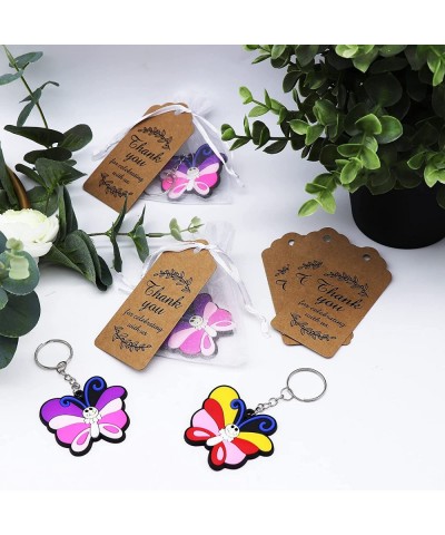 Summer Spring Butterfly Keychain Birthday Party Favors 24 Sets Cute Butterfly Keychain Goodie Gifts with Thank You Kraft Tags...