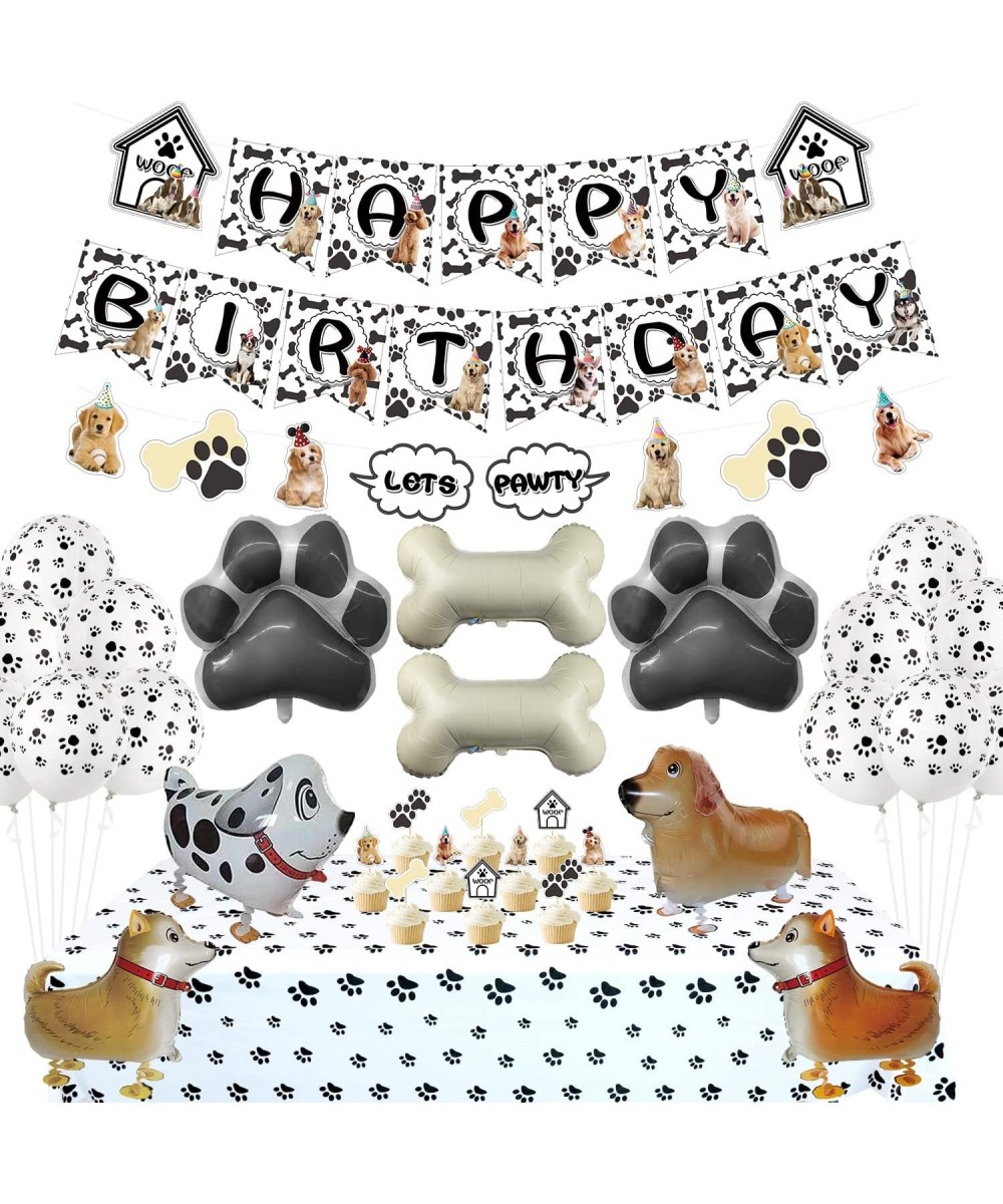 Dog Theme Party Decorations - HAPPY BIRTHDAY Dog Banner LET'S PAWTY Bunting Paw Tablecloth Cake Toppers 4 Walking Dog Balloon...