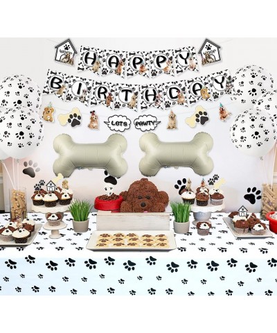 Dog Theme Party Decorations - HAPPY BIRTHDAY Dog Banner LET'S PAWTY Bunting Paw Tablecloth Cake Toppers 4 Walking Dog Balloon...