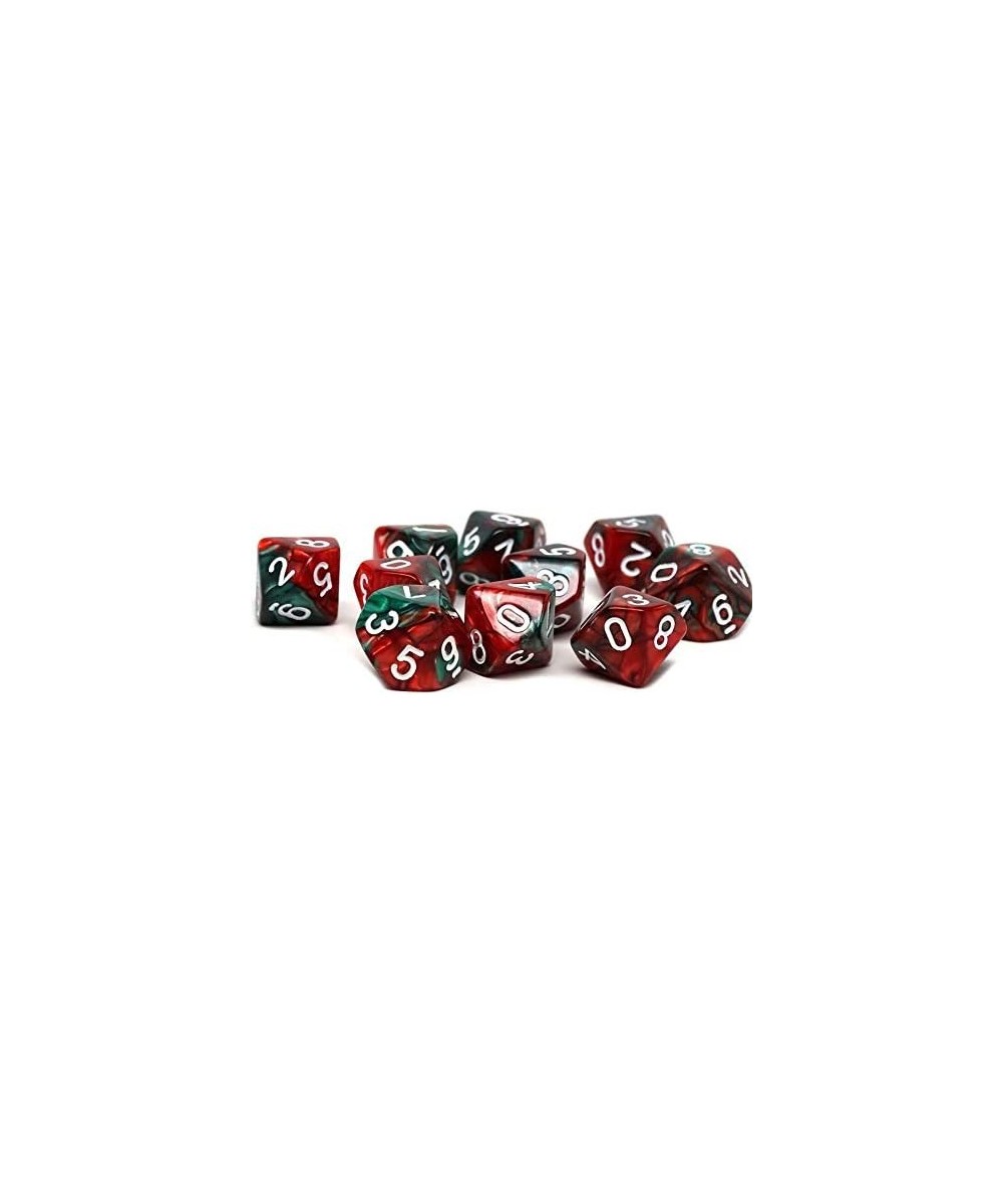 Ten Count Pack of D10 Dice - Matching Collection of 10 Sided Plastic Polyhedral Dice (Green and Red Swirl) $16.28 Dice Games