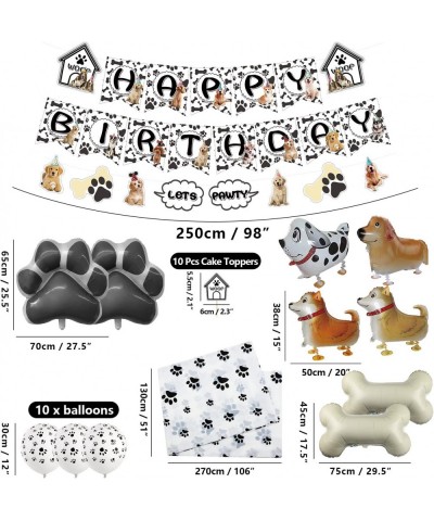 Dog Theme Party Decorations - HAPPY BIRTHDAY Dog Banner LET'S PAWTY Bunting Paw Tablecloth Cake Toppers 4 Walking Dog Balloon...