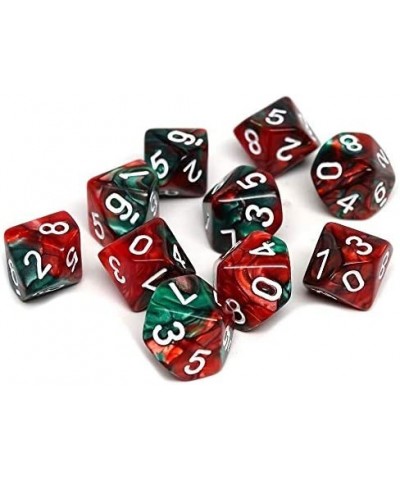 Ten Count Pack of D10 Dice - Matching Collection of 10 Sided Plastic Polyhedral Dice (Green and Red Swirl) $16.28 Dice Games