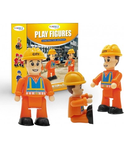 Construction Worker Toy Figures (3-Pieces) - Play Figure Playset Communality Helpers Little Dollhouse People - Play Figurines...