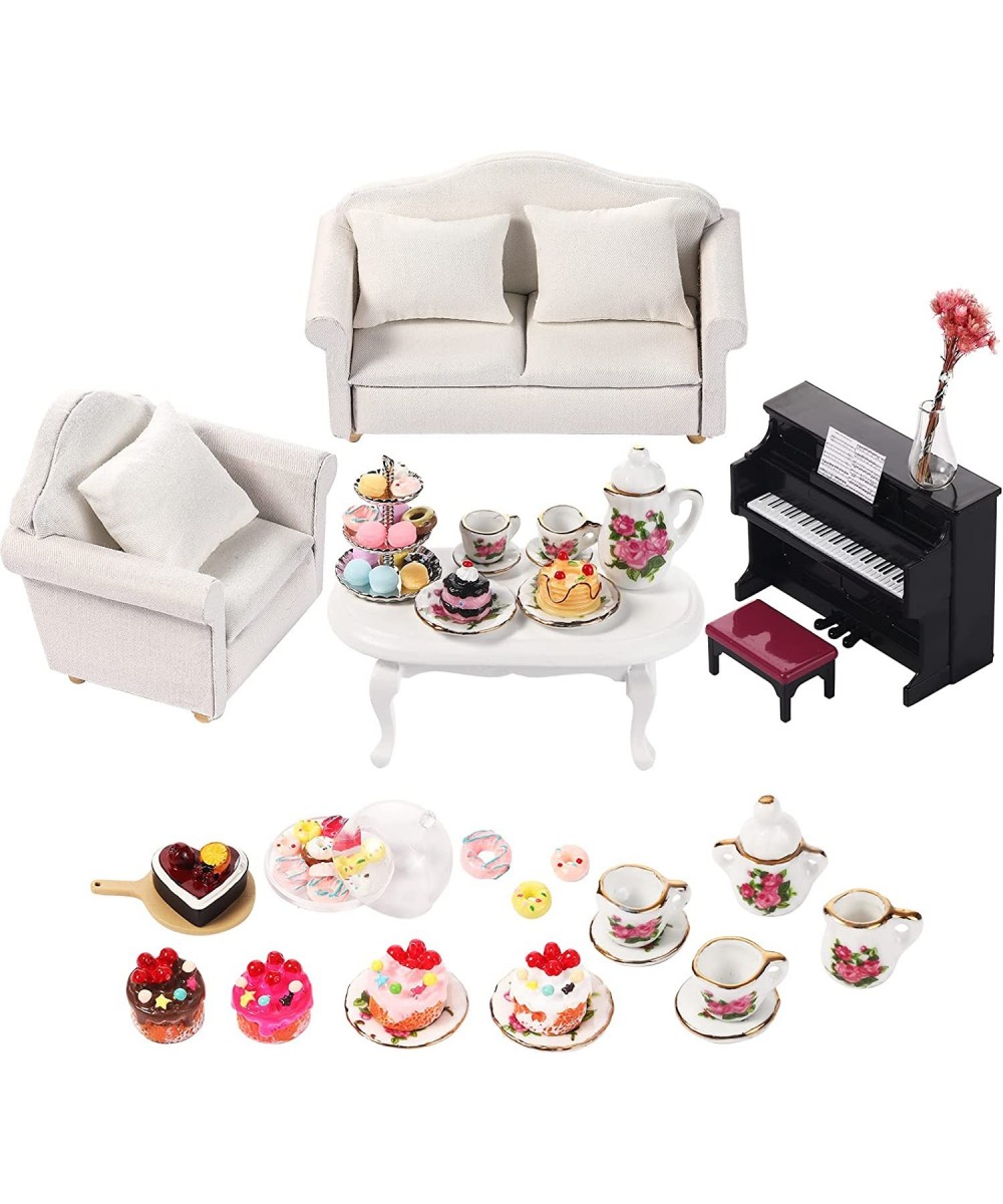 61 Pcs 1:12 Scale Dollhouse Sofa Accessories Set Dollhouse Food Miniature Dollhouse for Living Room Furniture Include Porcela...