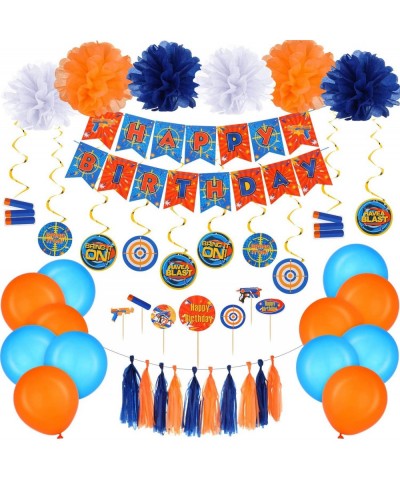 53 Pieces Dart Battle Happy Birthday Banner Decorations Dart Gun Birthday Supplies Paper Flower Pom Pom Hanging Swirls Latex ...