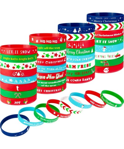 64 Pieces Christmas Wristband Silicone Bracelets Xmas Stretch Rubber Wristband for Christmas Party Supplies and Decoration 16...