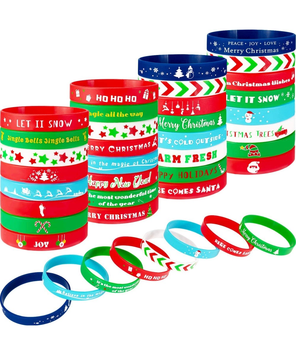 64 Pieces Christmas Wristband Silicone Bracelets Xmas Stretch Rubber Wristband for Christmas Party Supplies and Decoration 16...