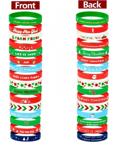 64 Pieces Christmas Wristband Silicone Bracelets Xmas Stretch Rubber Wristband for Christmas Party Supplies and Decoration 16...