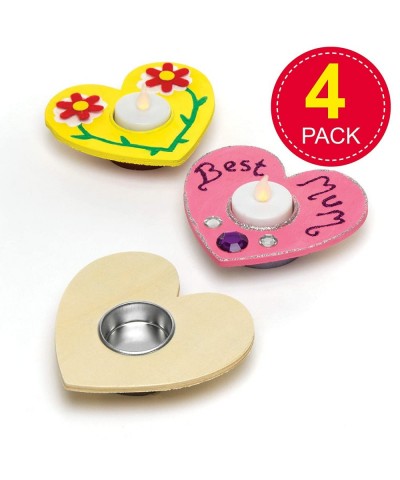 EM1183 Heart Shaped Tealight Holders - Pack of 4 Wooden Arts and Craft Kit for Kids Design and Paint Yourself Ideal Home or S...