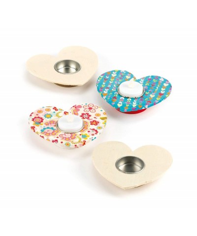 EM1183 Heart Shaped Tealight Holders - Pack of 4 Wooden Arts and Craft Kit for Kids Design and Paint Yourself Ideal Home or S...