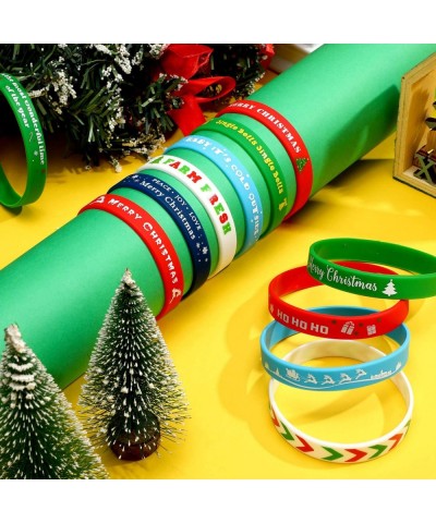 64 Pieces Christmas Wristband Silicone Bracelets Xmas Stretch Rubber Wristband for Christmas Party Supplies and Decoration 16...