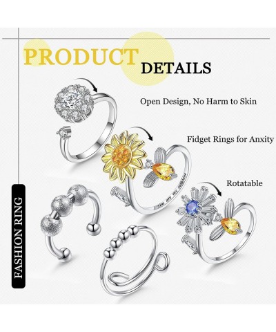 5 Pieces Anxiety Spinner Rings Anxiety Fidget Rings Adjustable Rotatable Rings Rotatable Mood Rings Calming Worry Meditation ...