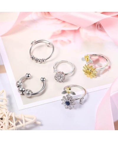 5 Pieces Anxiety Spinner Rings Anxiety Fidget Rings Adjustable Rotatable Rings Rotatable Mood Rings Calming Worry Meditation ...