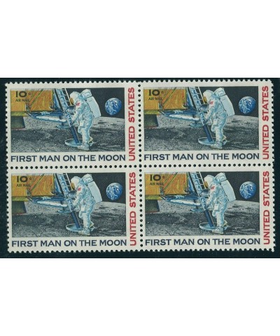 First Man on the Moon 10 Cent Airmail Block of Four U.S. Postage Stamps Scott C76 $15.02 Collectible Postage Stamps