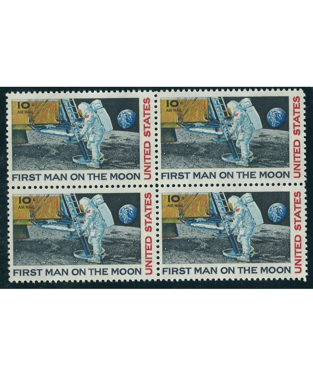 First Man on the Moon 10 Cent Airmail Block of Four U.S. Postage Stamps Scott C76 $15.02 Collectible Postage Stamps