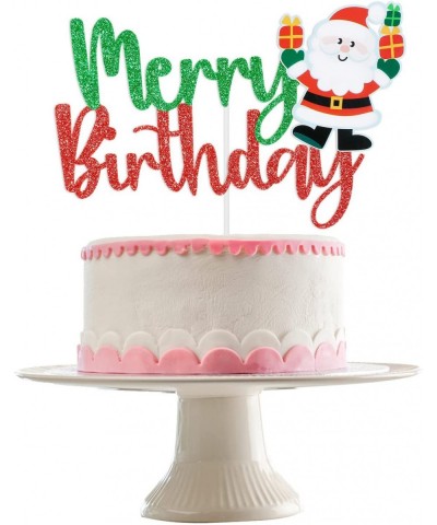 Merry Birthday Cake Topper Red & Green Glitter Christmas July Birthday Decorations Christmas Birthday Cake Toppers Kids Chris...