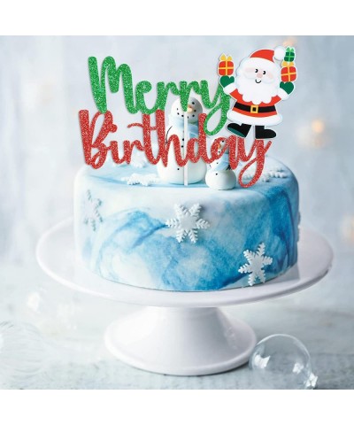 Merry Birthday Cake Topper Red & Green Glitter Christmas July Birthday Decorations Christmas Birthday Cake Toppers Kids Chris...