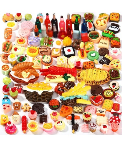 100 Pieces Miniature Food Drinks Toys Mixed Resin Foods for Doll Kitchen Pretend Play Mini Food Set for Adults Teenagers Doll...