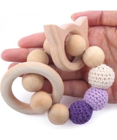 Beech Wooden Teethers 4 Packs Natural Baby Teething Toys Wood DIY Soothing Charms Chewable Toy Toddler Gift Jewelry Cloud Cat...