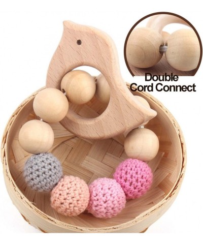 Beech Wooden Teethers 4 Packs Natural Baby Teething Toys Wood DIY Soothing Charms Chewable Toy Toddler Gift Jewelry Cloud Cat...