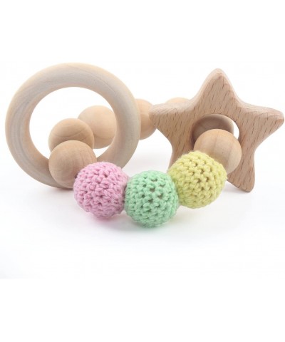 Beech Wooden Teethers 4 Packs Natural Baby Teething Toys Wood DIY Soothing Charms Chewable Toy Toddler Gift Jewelry Cloud Cat...