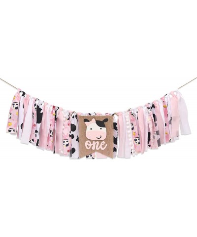 Cow High Chair Banner - Farm 1st Birthday Party For Baby Girl Pink Barnyard Theme Banner First Cake Smash Baby Shower Decorat...