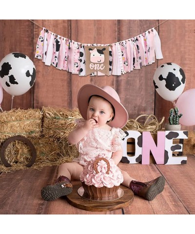 Cow High Chair Banner - Farm 1st Birthday Party For Baby Girl Pink Barnyard Theme Banner First Cake Smash Baby Shower Decorat...