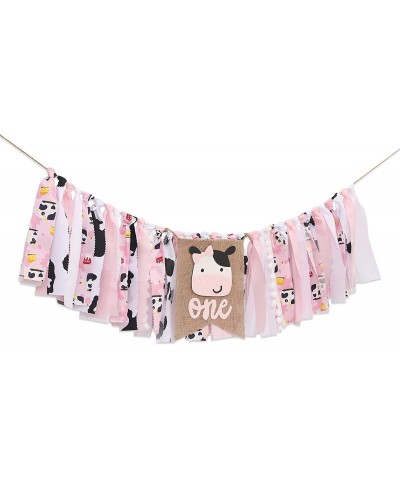 Cow High Chair Banner - Farm 1st Birthday Party For Baby Girl Pink Barnyard Theme Banner First Cake Smash Baby Shower Decorat...