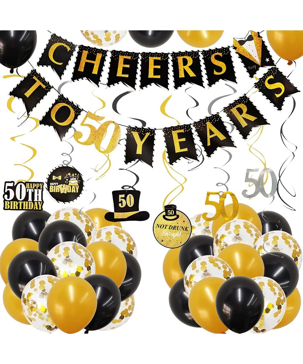 50th Birthday Decorations for Men Cheers to 50 Years Birthday Banner 50th Hanging Swirls Black Gold Balloons Set for Men Wome...