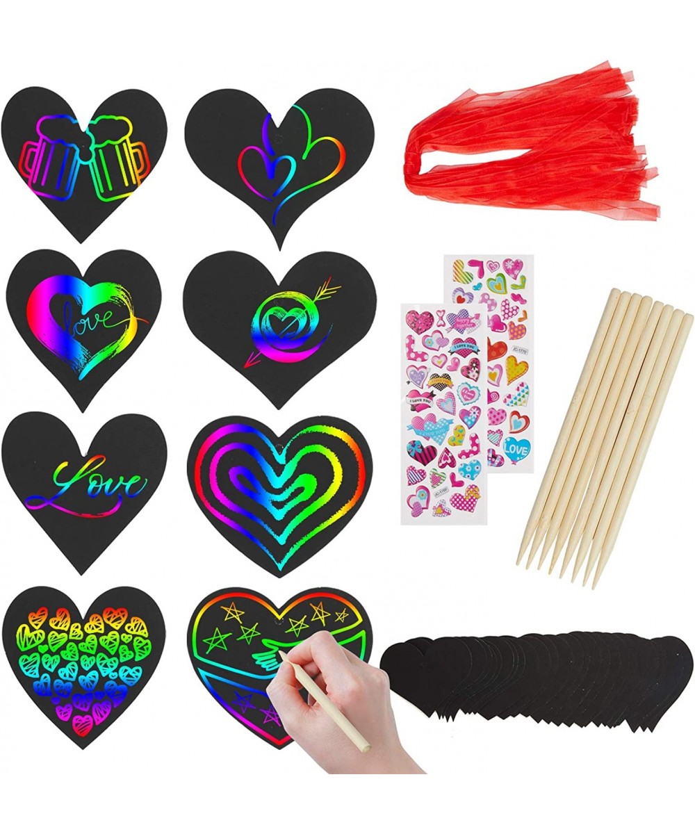 Rainbow Magic Scratch Art Set 28 Heart Scratch Paper with Ribbons for Valentines Decorations Scratch Art for Kids Class with ...