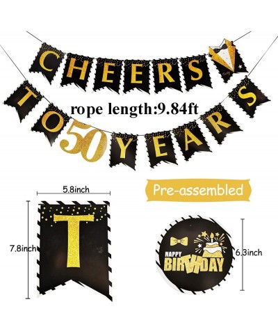 50th Birthday Decorations for Men Cheers to 50 Years Birthday Banner 50th Hanging Swirls Black Gold Balloons Set for Men Wome...