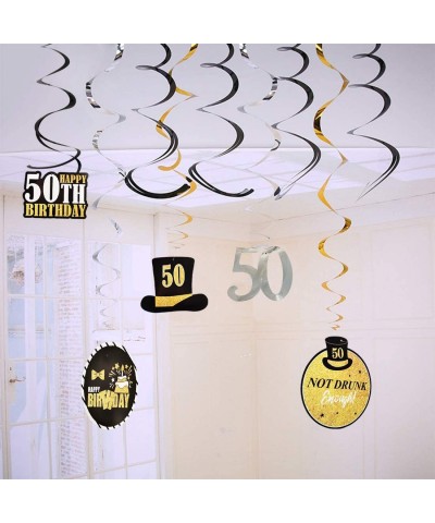 50th Birthday Decorations for Men Cheers to 50 Years Birthday Banner 50th Hanging Swirls Black Gold Balloons Set for Men Wome...