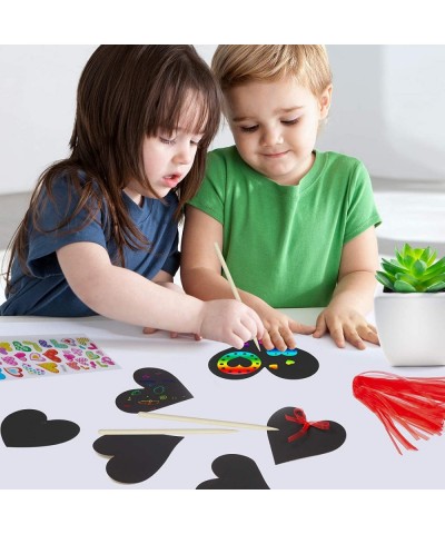 Rainbow Magic Scratch Art Set 28 Heart Scratch Paper with Ribbons for Valentines Decorations Scratch Art for Kids Class with ...