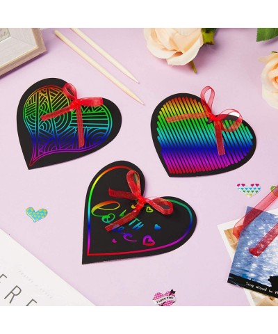 Rainbow Magic Scratch Art Set 28 Heart Scratch Paper with Ribbons for Valentines Decorations Scratch Art for Kids Class with ...