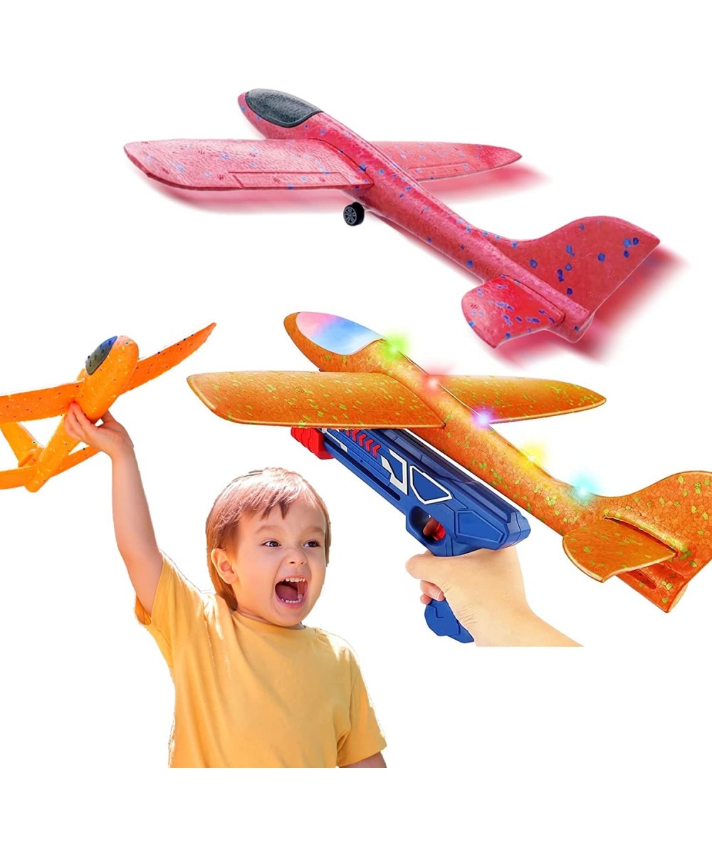 2 Pack Catapult Airplane Toys Set with Launcher 17.5'' LED Throwing Foam Glider 2 Flight Mode Kids Outdoor Flying Aircraft To...