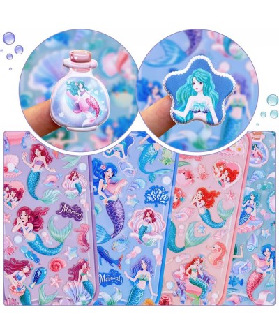 Kids Mermaid Stickers 4 Different Sheets 3D Puffy Mermaid Sticker for Kids Girls Bulk Scrapbooking Foam Mermaid Sea Animal St...