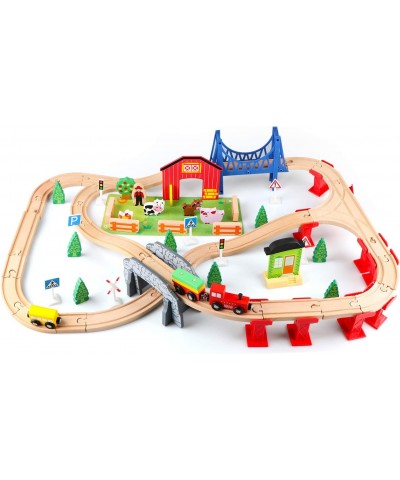 82PCS Wooden Train Tracks Set Wooden Train Set and Train Toys for Kids Toddler Boys and Girls 3 4 5 Years Old and Up-- Expand...