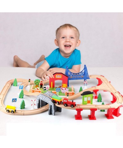 82PCS Wooden Train Tracks Set Wooden Train Set and Train Toys for Kids Toddler Boys and Girls 3 4 5 Years Old and Up-- Expand...