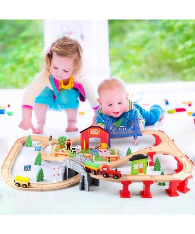 82PCS Wooden Train Tracks Set Wooden Train Set and Train Toys for Kids Toddler Boys and Girls 3 4 5 Years Old and Up-- Expand...