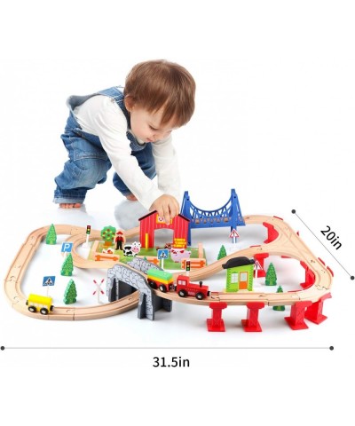 82PCS Wooden Train Tracks Set Wooden Train Set and Train Toys for Kids Toddler Boys and Girls 3 4 5 Years Old and Up-- Expand...