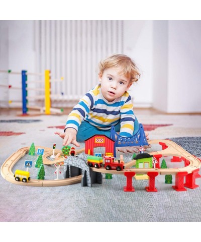 82PCS Wooden Train Tracks Set Wooden Train Set and Train Toys for Kids Toddler Boys and Girls 3 4 5 Years Old and Up-- Expand...