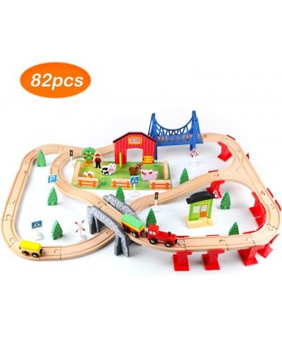 82PCS Wooden Train Tracks Set Wooden Train Set and Train Toys for Kids Toddler Boys and Girls 3 4 5 Years Old and Up-- Expand...