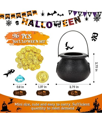 6 Pcs Halloween Mini Black Candy Cauldron Kettles Set with 40 Gold Pirate 30 Jewelery Playset Adventure Party Multi Purposed ...