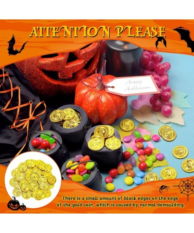 6 Pcs Halloween Mini Black Candy Cauldron Kettles Set with 40 Gold Pirate 30 Jewelery Playset Adventure Party Multi Purposed ...