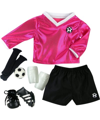 18 inch Doll Clothes Outfit Fuchsia Doll Soccer Outfit 6 Pc. Set Complete Doll Sports Set of Fuchsia Shirt Black Shorts Doll ...