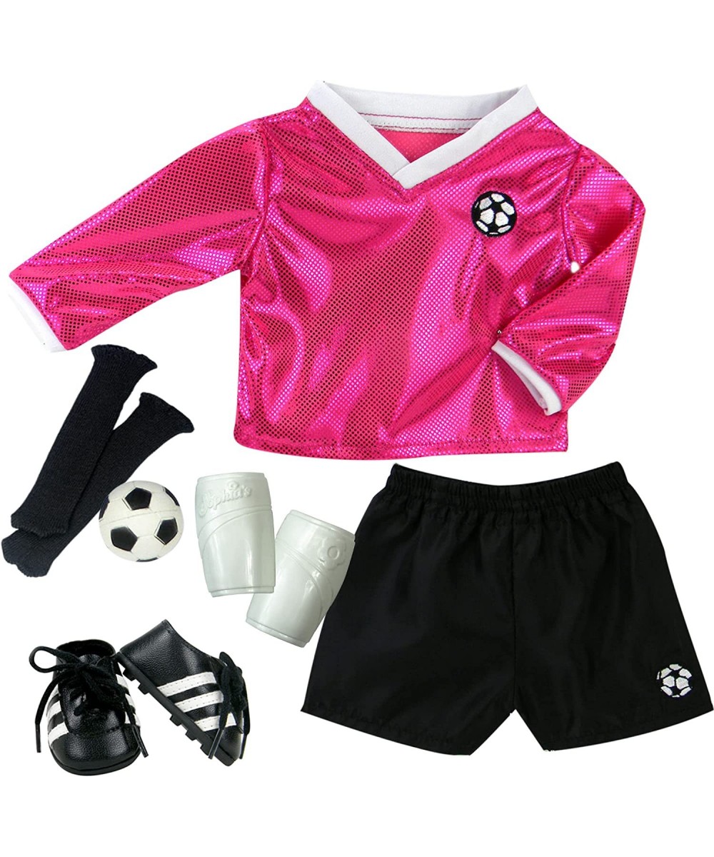 18 inch Doll Clothes Outfit Fuchsia Doll Soccer Outfit 6 Pc. Set Complete Doll Sports Set of Fuchsia Shirt Black Shorts Doll ...