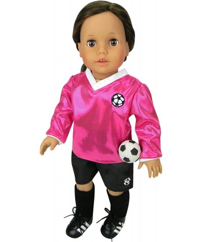 18 inch Doll Clothes Outfit Fuchsia Doll Soccer Outfit 6 Pc. Set Complete Doll Sports Set of Fuchsia Shirt Black Shorts Doll ...