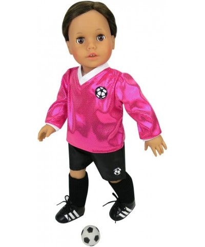 18 inch Doll Clothes Outfit Fuchsia Doll Soccer Outfit 6 Pc. Set Complete Doll Sports Set of Fuchsia Shirt Black Shorts Doll ...