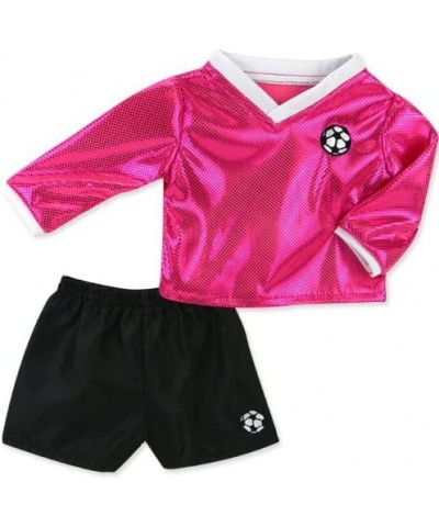 18 inch Doll Clothes Outfit Fuchsia Doll Soccer Outfit 6 Pc. Set Complete Doll Sports Set of Fuchsia Shirt Black Shorts Doll ...