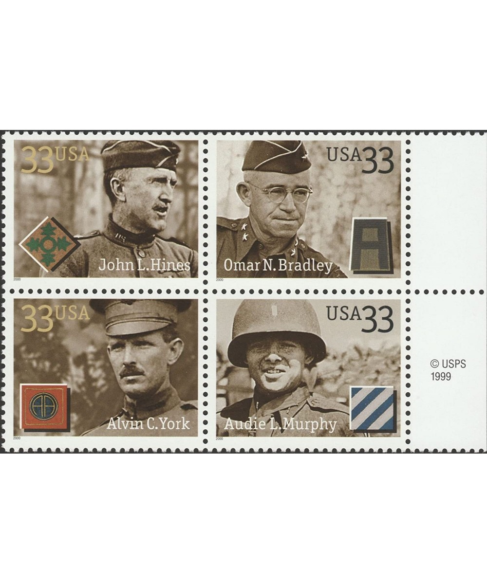 Distinguished Soldiers Complete Set John L. Hines Omar Bradley Alvin C. York Audie Murphy $15.95 Collectible Postage Stamps